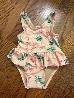 New Old Navy Pink Flamingo Ruffle One-Piece Swimsuit 3-6M
